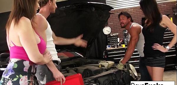  Two hotties fuck their mechanics after they fix their car